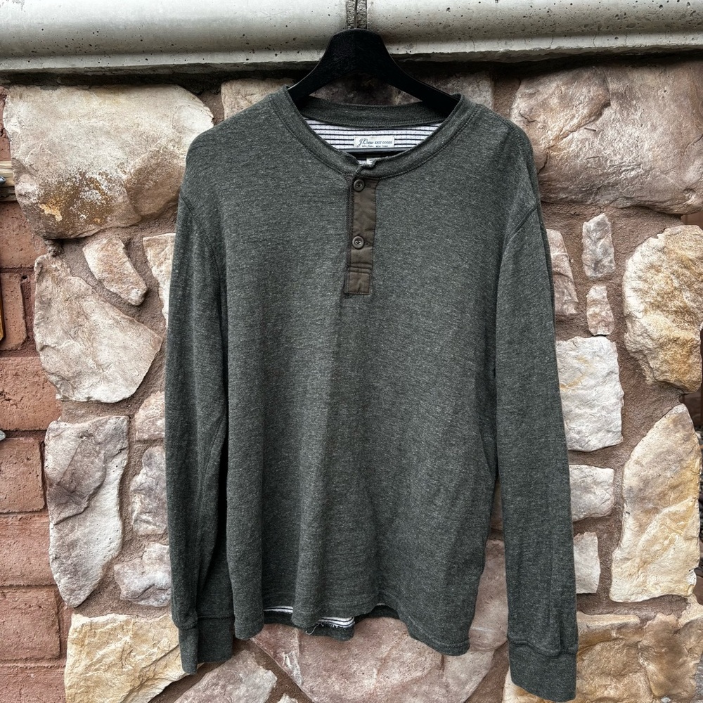 J. Crew Knit Goods Shirt Mens Large Green Henley Preppy Casual Pullover